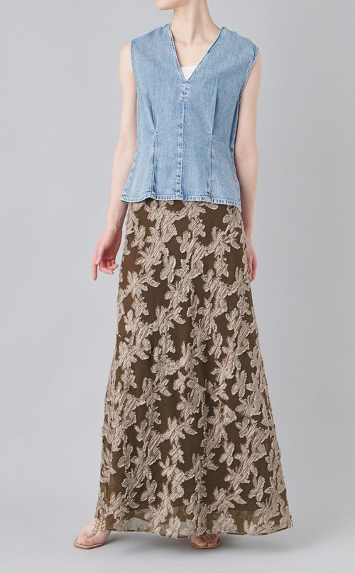 ジャガードウエストゴムロングスカート