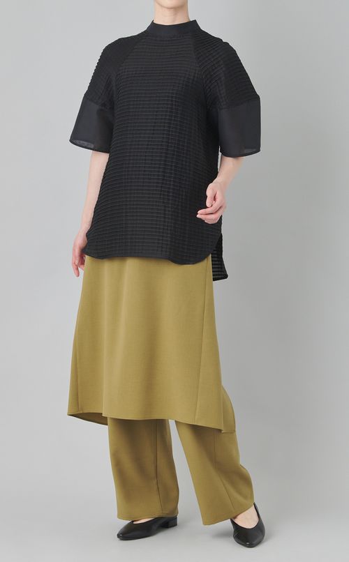 スカートレイヤードサテンパンツ