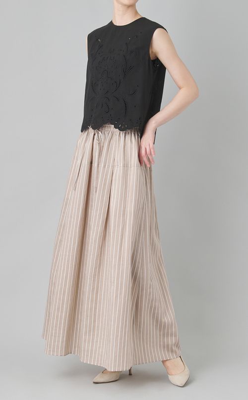 ストライプギャザーロングスカート