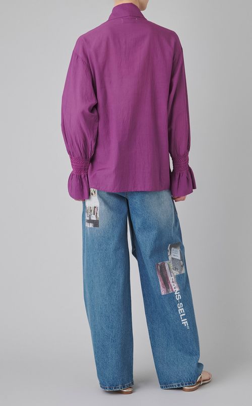 コットンレーヨンリボンブラウス