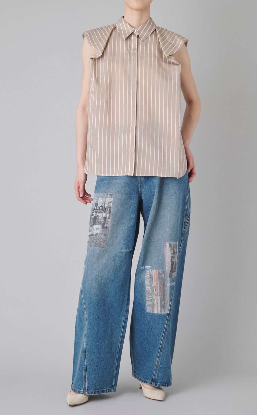 バルーンスリーブストライプシャツ