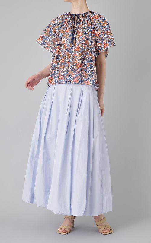 プリントギャザーフレアブラウス