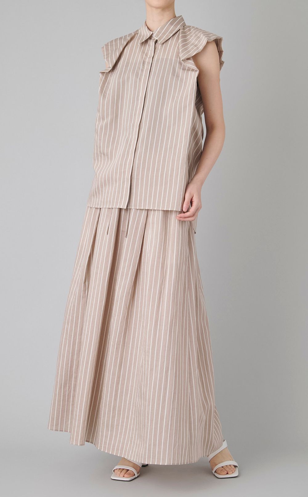 ストライプギャザーロングスカート