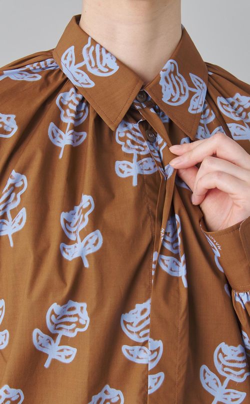 ローズプリントコットンギャザーブラウス