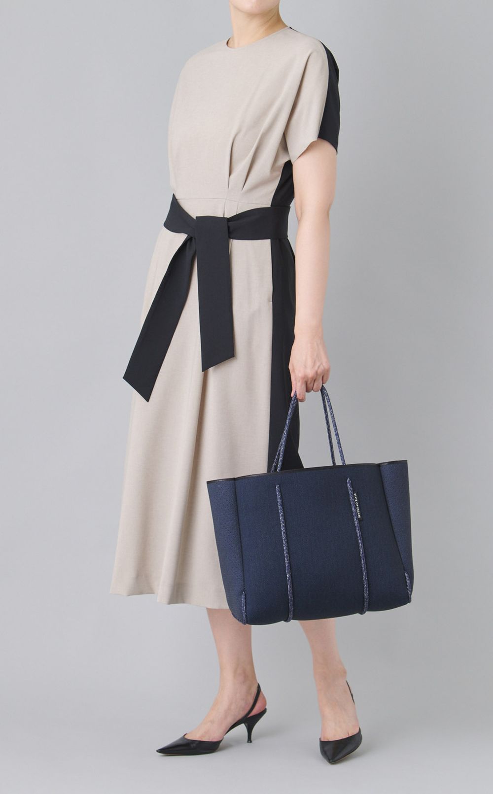 バイカラーウエストベルトワンピース