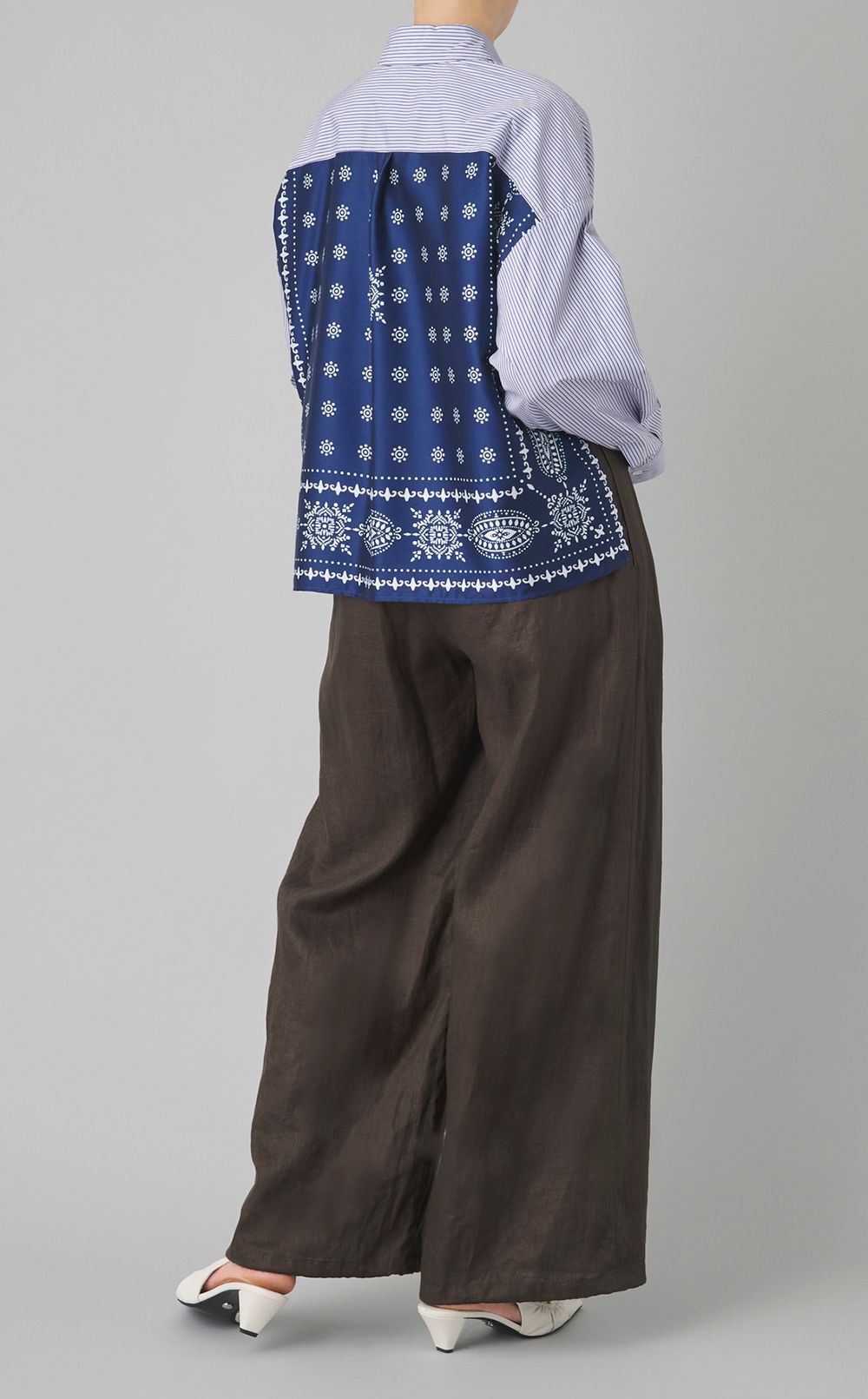 コットンストライプ切替シャツ