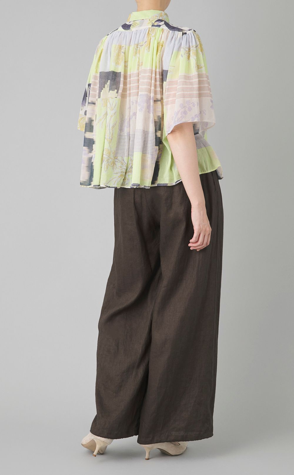 ミックスプリントギャザーブラウス