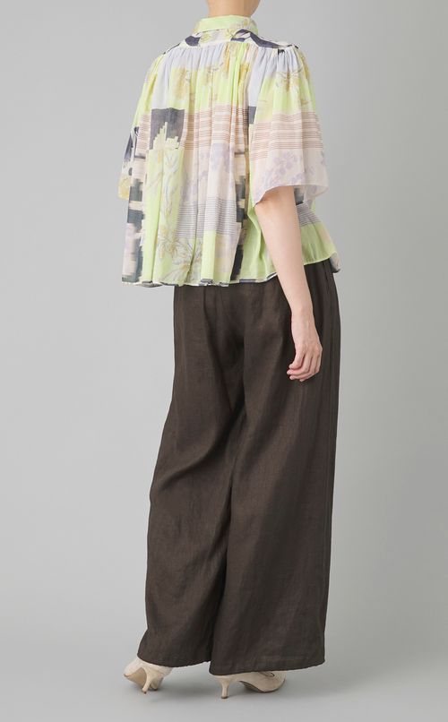 ミックスプリントギャザーブラウス