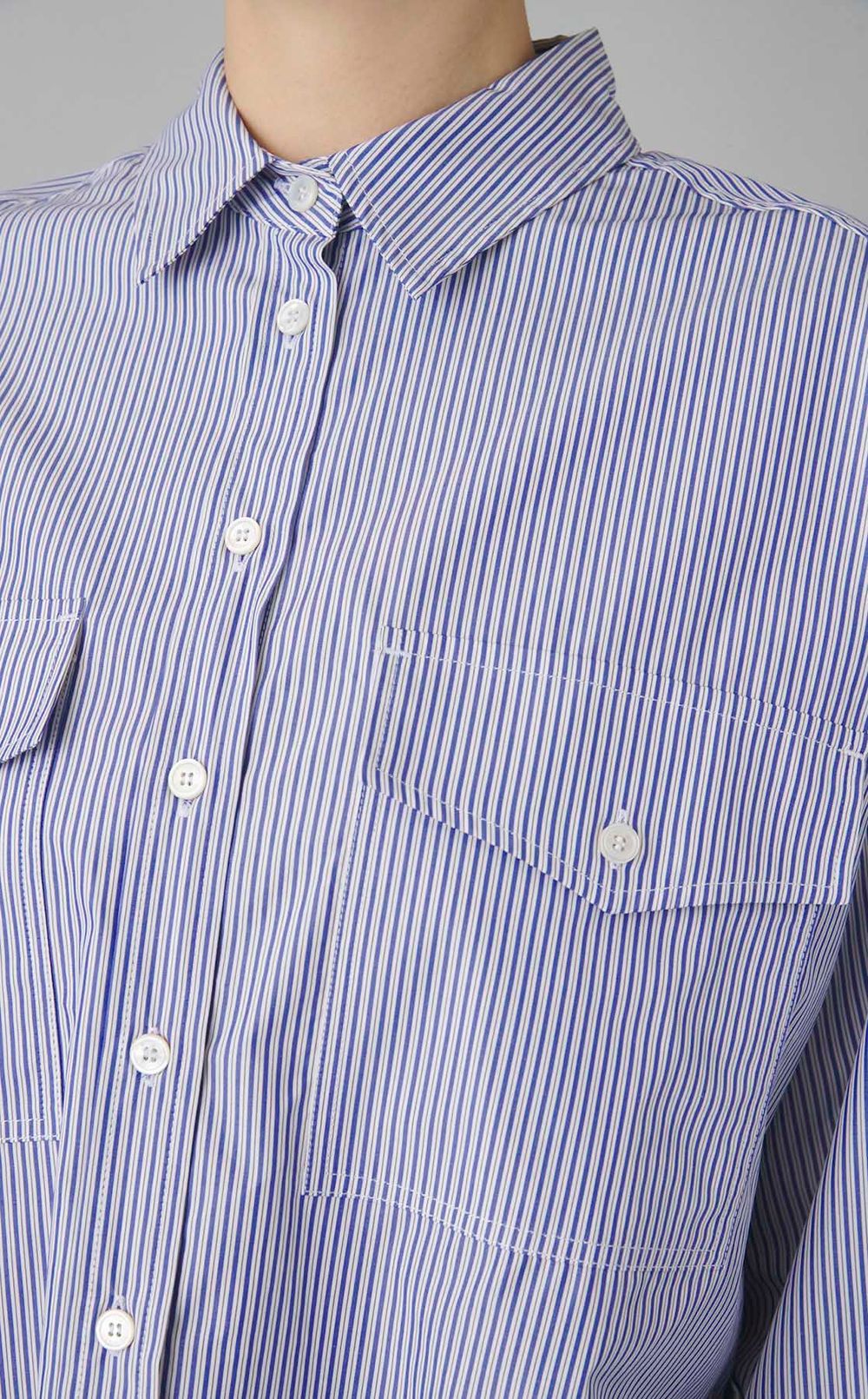 コットンストライプ切替シャツ