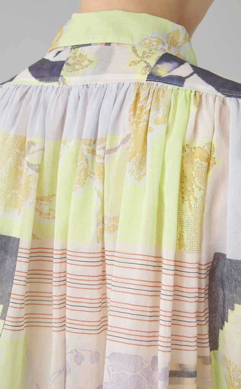 ミックスプリントギャザーブラウス