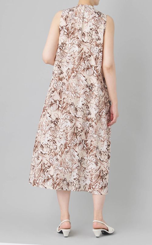 プリントギャザーノースリーブワンピース