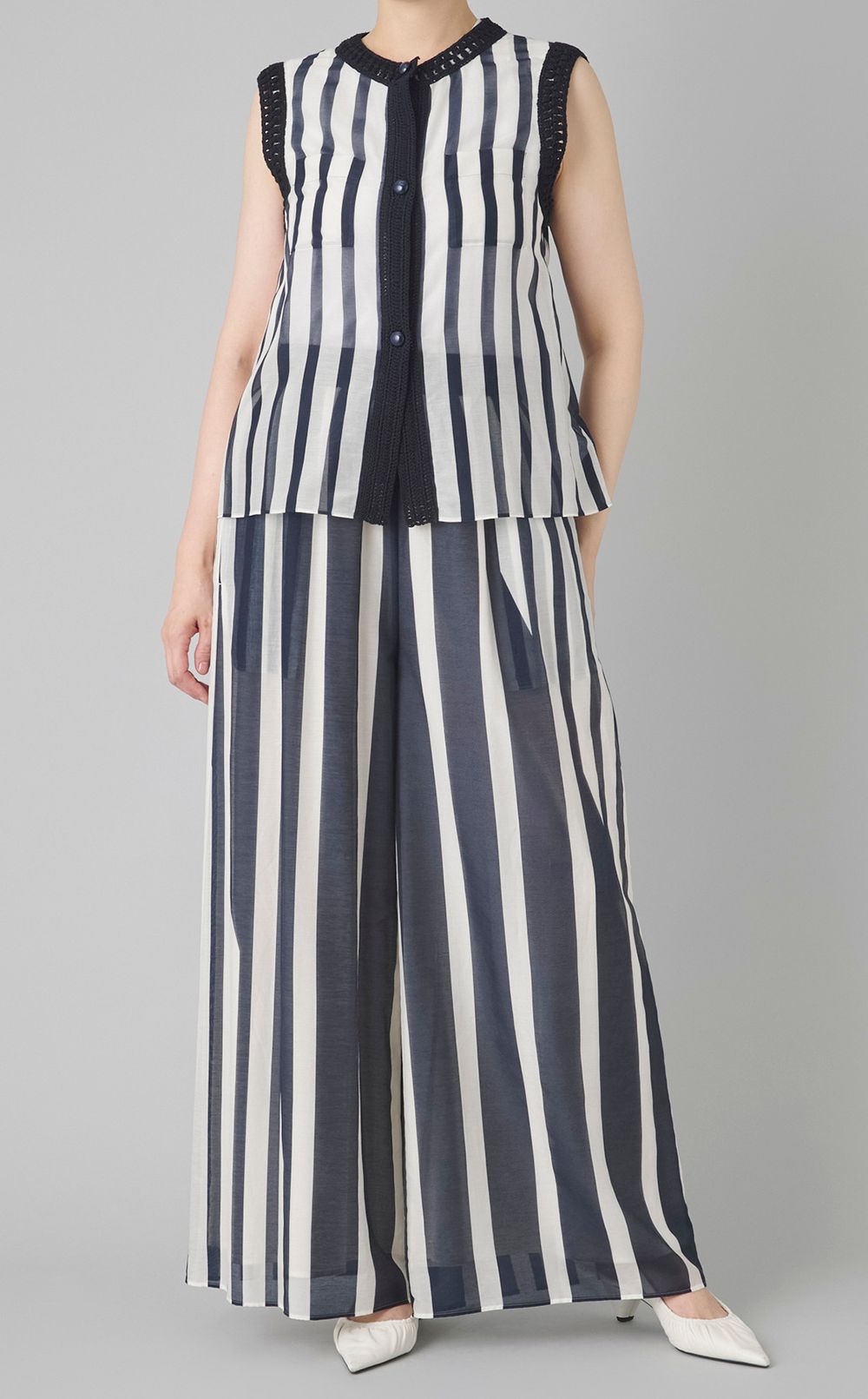 サークルストライプギャザーワイドパンツ