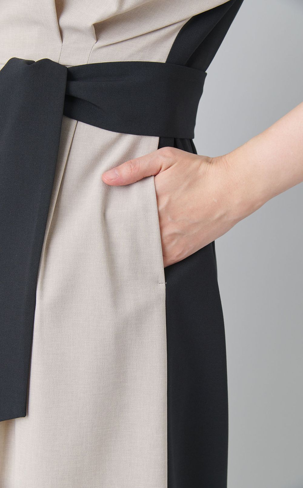 バイカラーウエストベルトワンピース