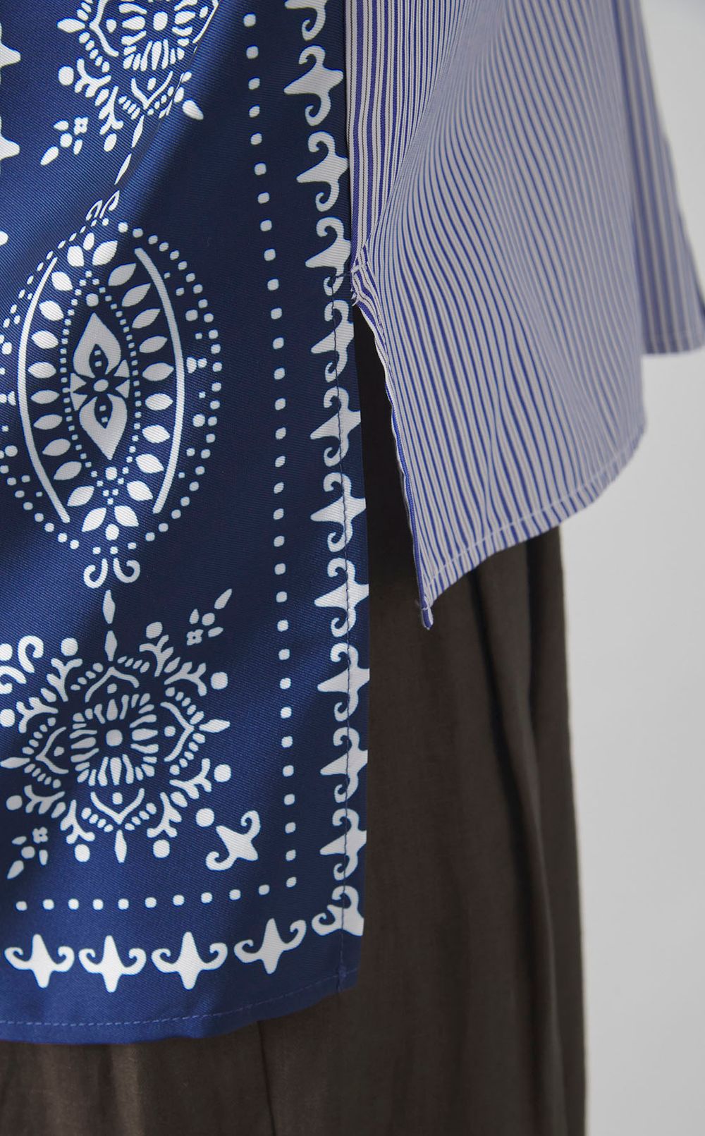 コットンストライプ切替シャツ