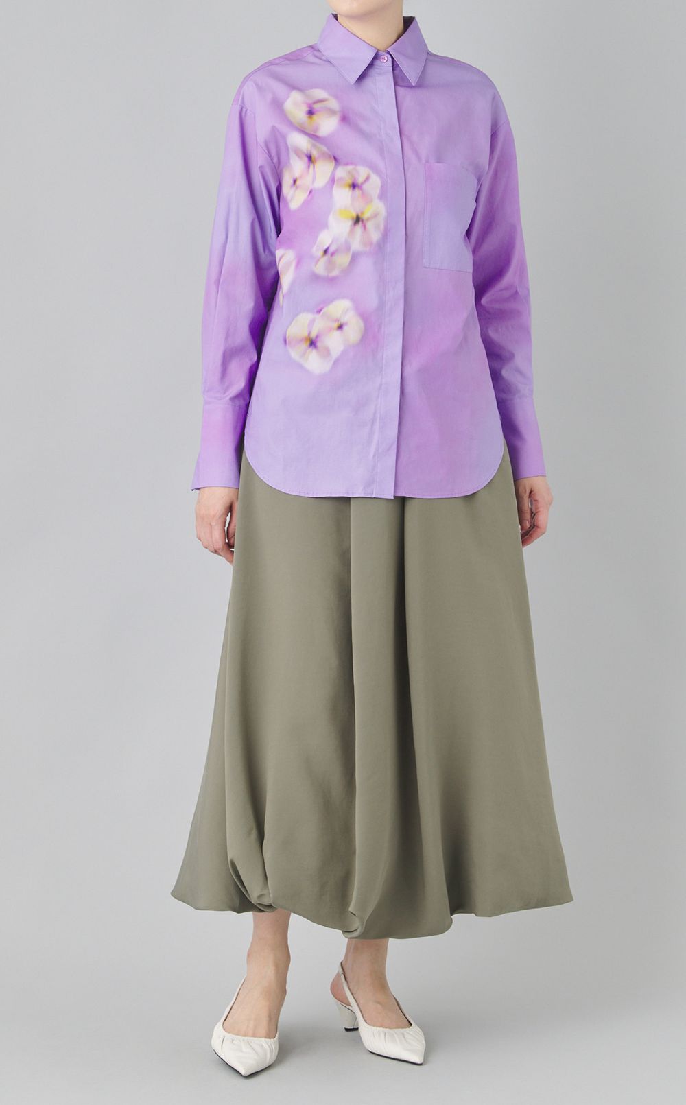 コットンフラワープリントシャツ