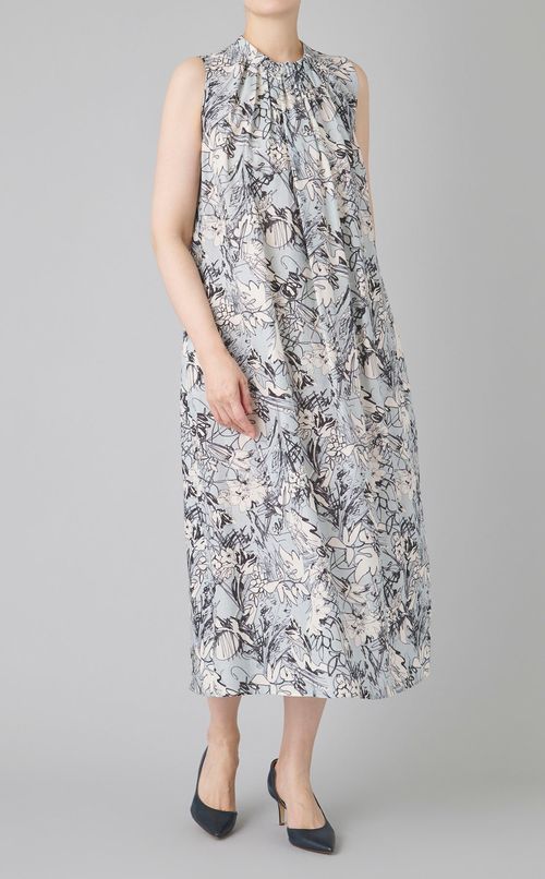 プリントギャザーノースリーブワンピース