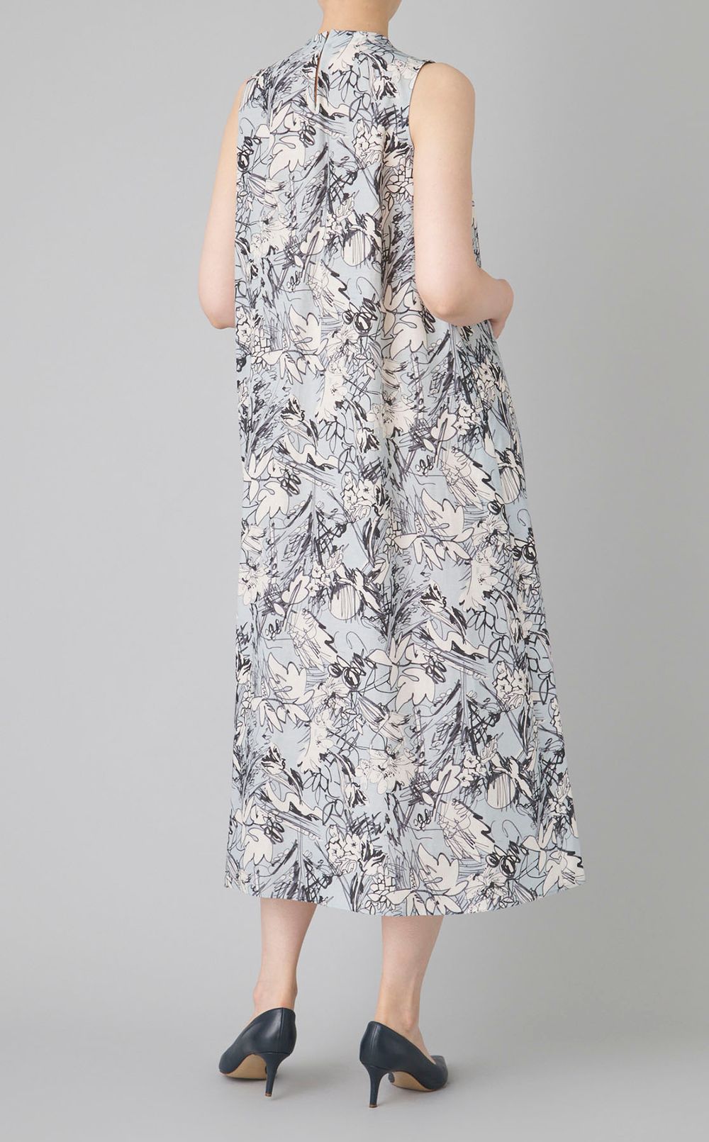 プリントギャザーノースリーブワンピース