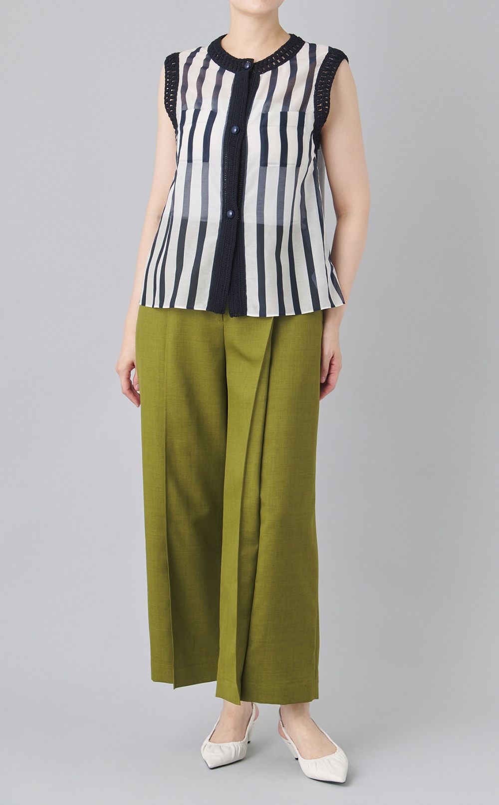 サークルストライプクロシェットブラウス