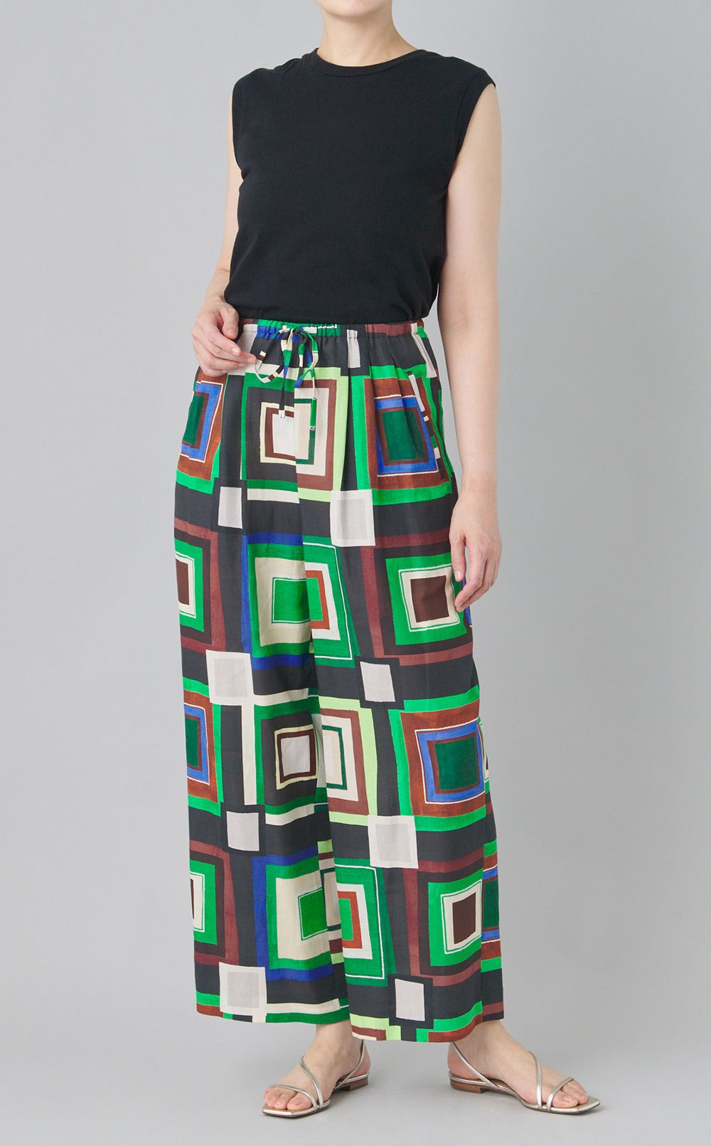 プリントツータックワイドパンツ