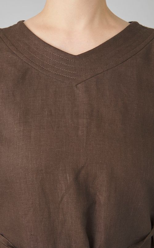 スムースリネンVネックワンピース