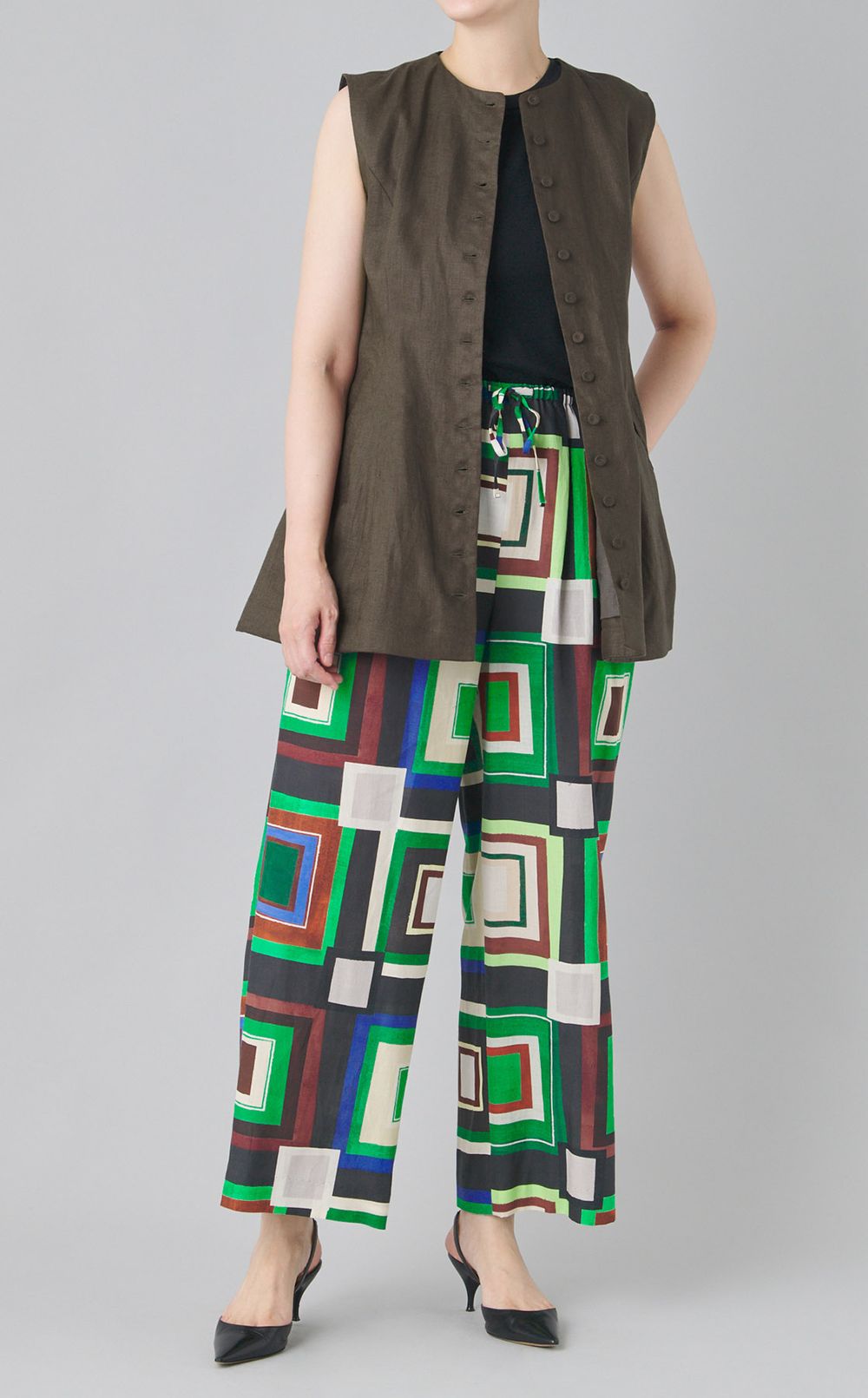 プリントツータックワイドパンツ