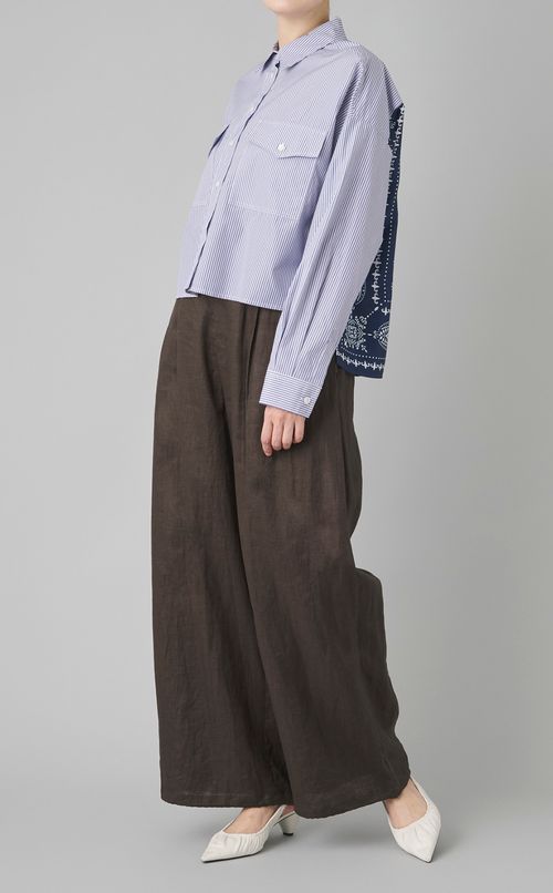 コットンストライプ切替シャツ