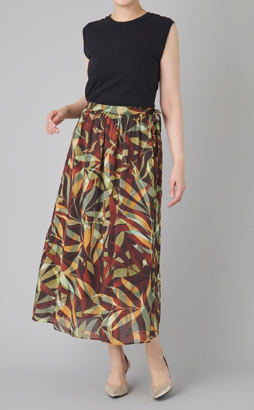 リーフプリントロングギャザースカート