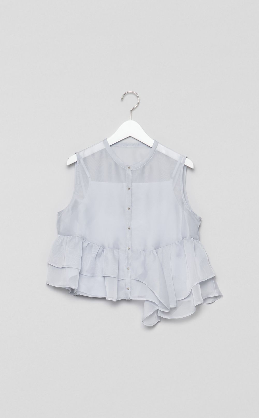 ラッフルペプラムシアーブラウス