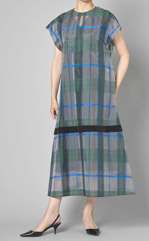 シアーチェッククルーネックワンピース