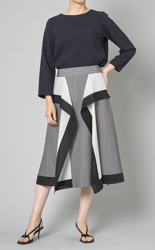 ストライプバイカラードレープスカート