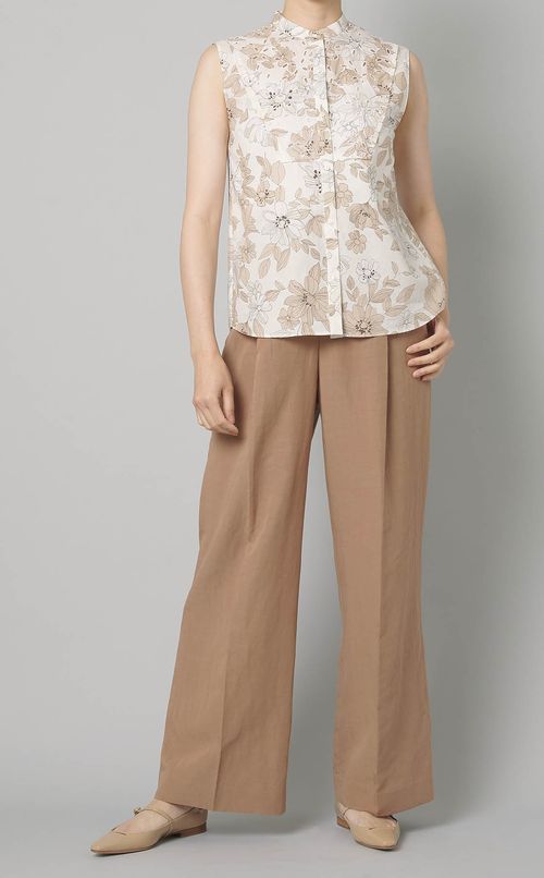 フラワープリントスリーブレスブラウス