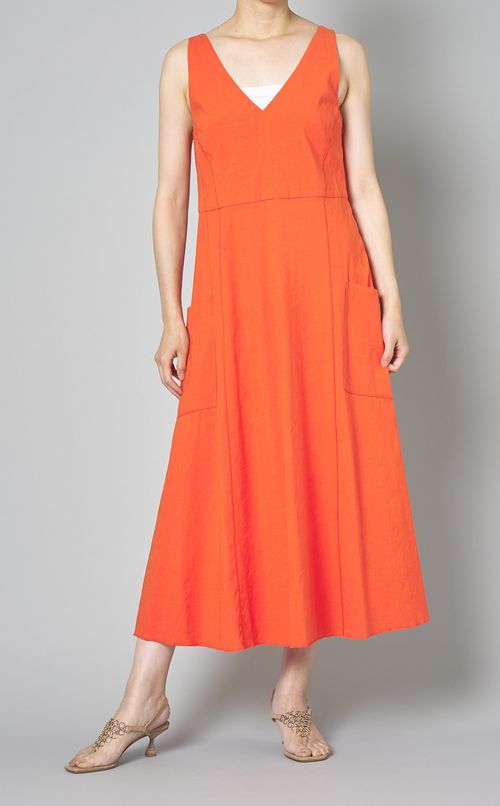 リネン混Vネックワンピース