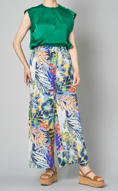 トロピカルプリントギャザーパンツ