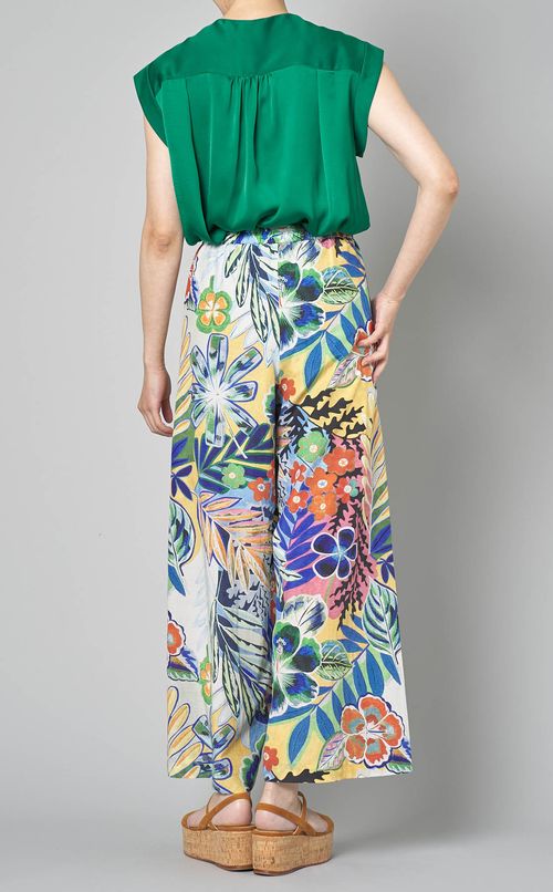 トロピカルプリントギャザーパンツ