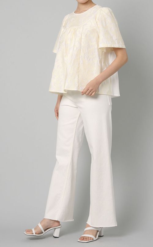 コットンエンブロイダリーギャザーブラウス