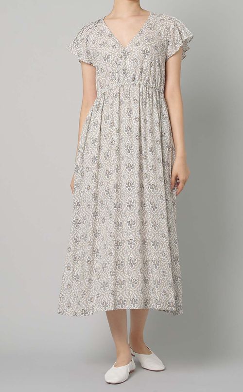 プリントバタフライスリーブワンピース