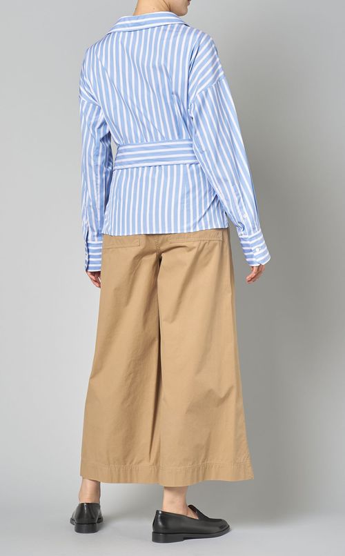 コットンストライプウエストベルトシャツ