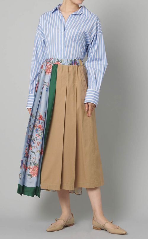 コットンストライプウエストベルトシャツ