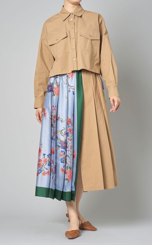 フラワープリント切替プリーツスカート