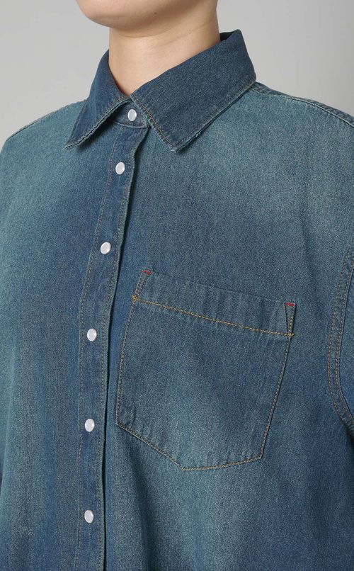 コットンクロップドデニムシャツ