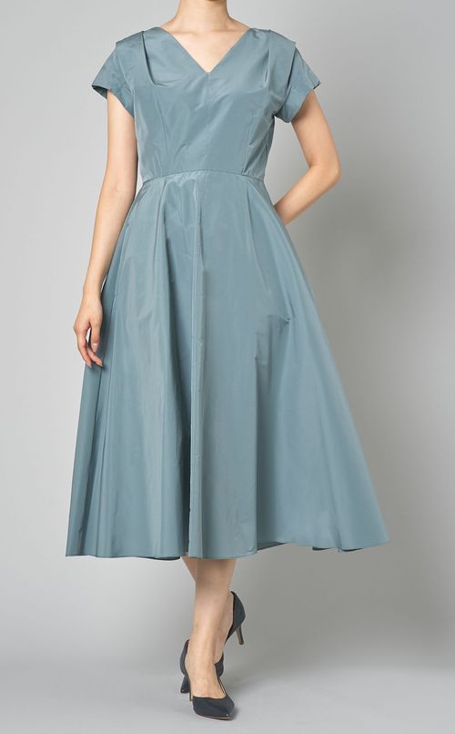 タフタVネックフレアワンピース