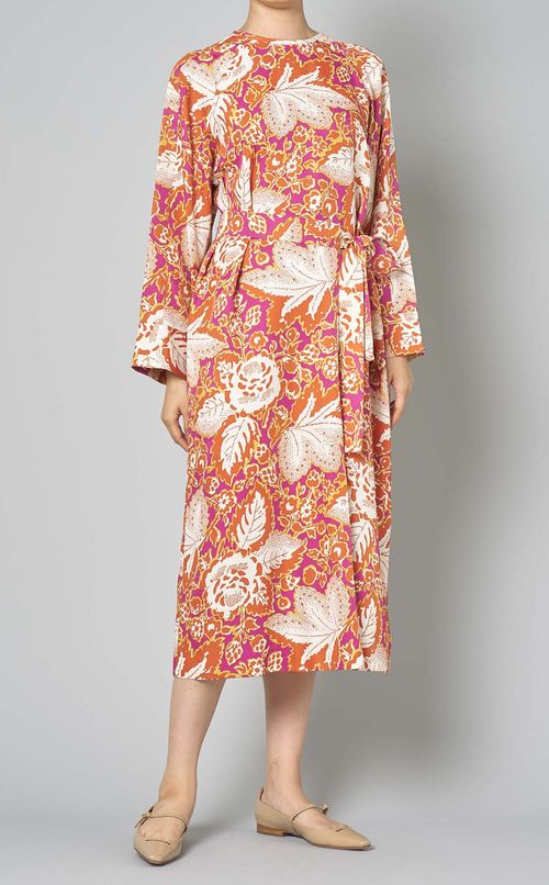 プリントクルーネックワンピース