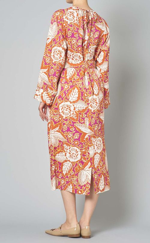 プリントクルーネックワンピース