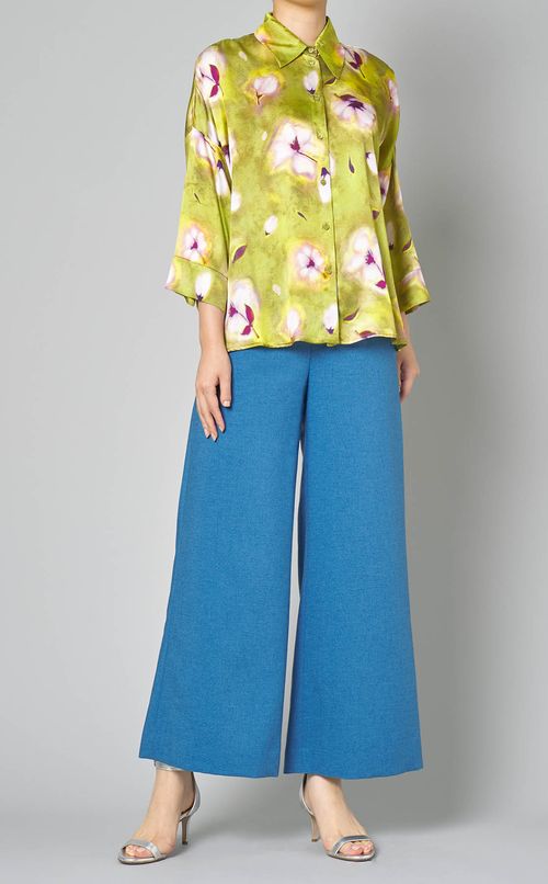 フラワープリントドロップショルダーシャツ