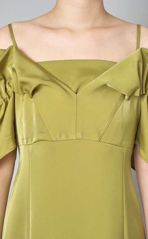 ドレープオフショルダーサテンドレス