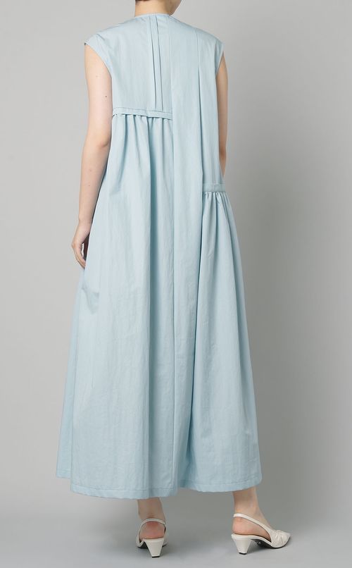 Vネックプリーツロングワンピース