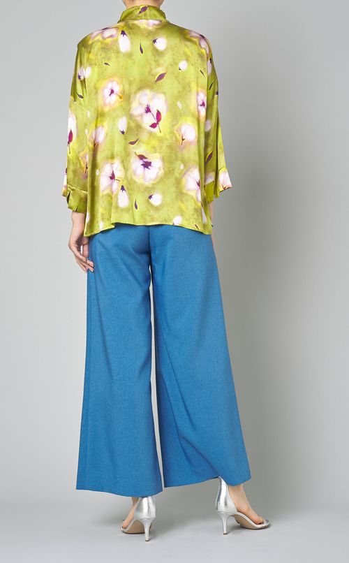 フラワープリントドロップショルダーシャツ