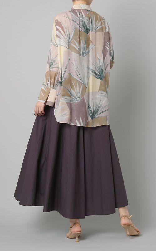 ボタニカルプリントテールシャツ