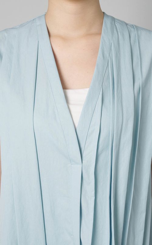 Vネックプリーツロングワンピース