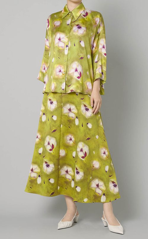 フラワープリントドロップショルダーシャツ